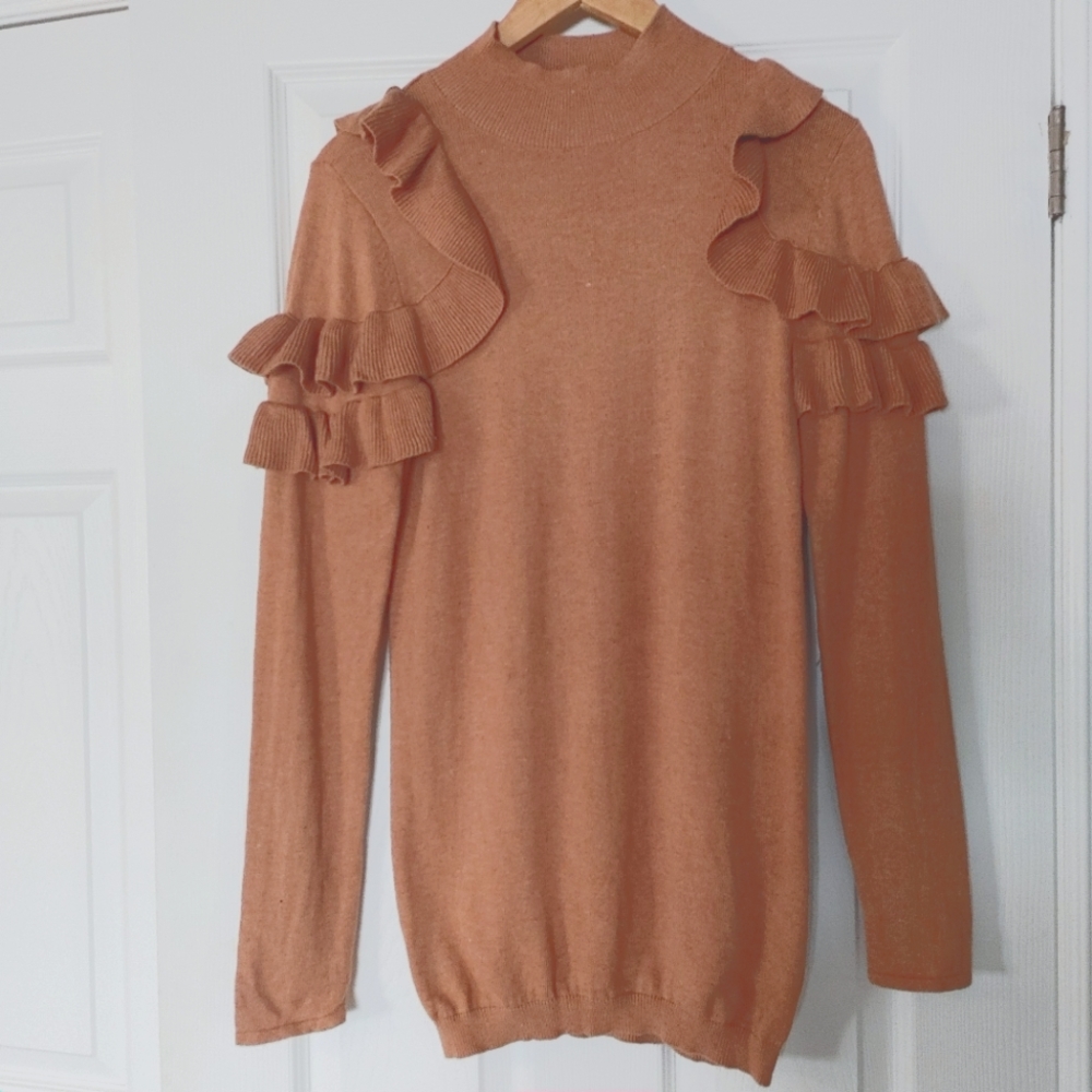 ASOS Maternity camel sweater with ruffle shoulder detail, SZ 2 (US), pt cashmere